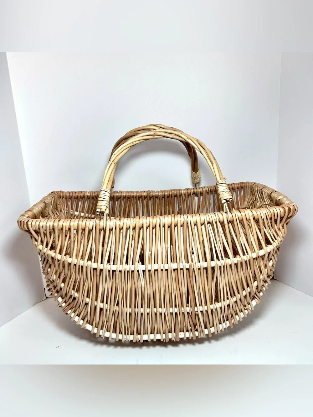 Ashland Woven Wicker Shopping Tote Basket with Handles